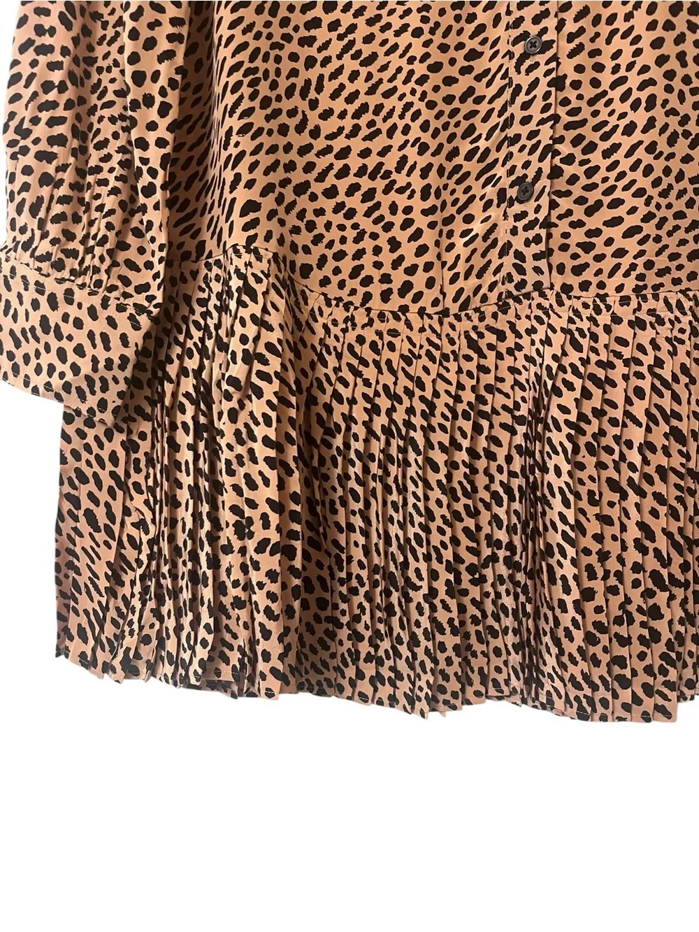J. Crew Tan and Black Animal Print Long-Sleeve Pleated Shirt Dress